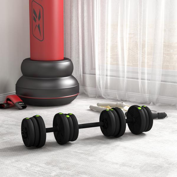 Kit de Halteres 20kg 2 em 1 com Barra de Pesos Pega Antiderrapante para Treino de Força Preto Verde