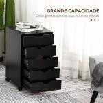 Bloco de Gavetas com Rodas Bloco de Gavetas para Escritório com 5 Gavetas 40x40x67 cm Preto