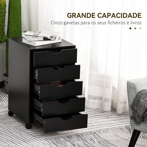 Bloco de Gavetas com Rodas Bloco de Gavetas para Escritório com 5 Gavetas 40x40x67 cm Preto