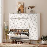 Sapateira Estreita com 2 Compartimentos Abatíveis Armário e Prateleiras Ajustáveis 10 - 14 Pares de Sapatos 110x25x110,6 cm Branco