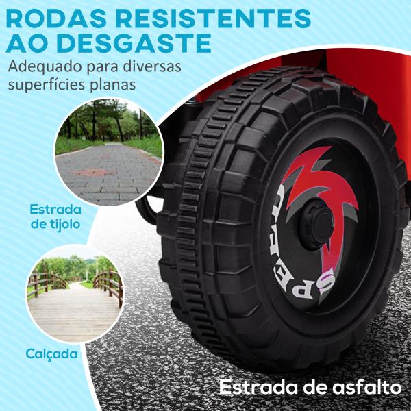 Quadriciclo Elétrico para Crianças com Reboque Bateria 6V de 18 - 36 Meses com Velocidade 2,5 km/h 106x41,5x48,5 cm Vermelho