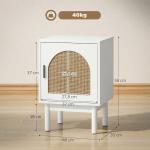 Mesa de Cabeceira com Porta de Vime Prateleira Ajustável e Pés de Madeira Estilo Boémio Mesa Auxiliar 40x35x58 cm Branco