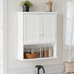 Armário Casa de Banho com 2 Portas Prateleira Interior Ajustável e Compartimento Aberto Móvel Auxiliar Suspenso Multiúso para Cozinha 60x20x70,5cm Branco