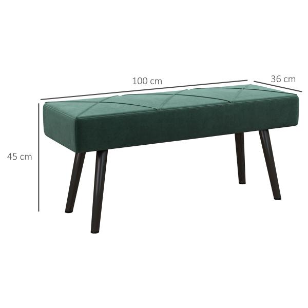 Banco de Pé de Cama Multifuncional e Moderno Banco de Dormitório com Pés de Aço e Assento Acolchoado 100x36x45 cm Verde
