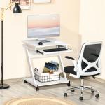 Mesa de Computador com Rodas 60x48 cm com Gaveta Deslizante para Teclado e Prateleira Inferior Estrutura Metálica Branca