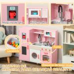 Cozinha de Madeira para Crianças com Sons Fogão Forno Micro - Ondas Máquina de Gelo e Acessórios 90x33,3x91,6 cm Rosa