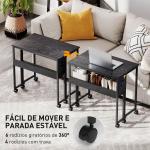 Secretária Dobrável com Rodas Prateleira e Bolso de Armazenamento Ideal para Espaços Pequenos 80x50x75 cm Preto