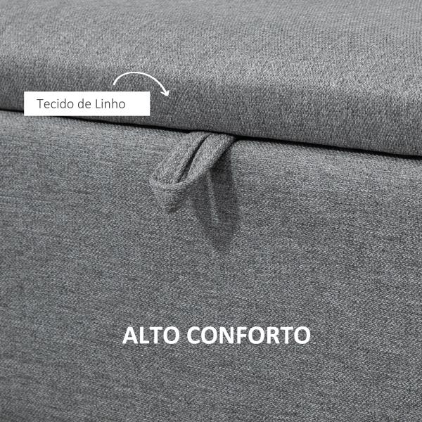 Banco de Armazenamento Estofado em Linho com Tampa Abatível e Pés de Aço Carga Máxima 150kg 101x38,5x44,5 cm Cinza