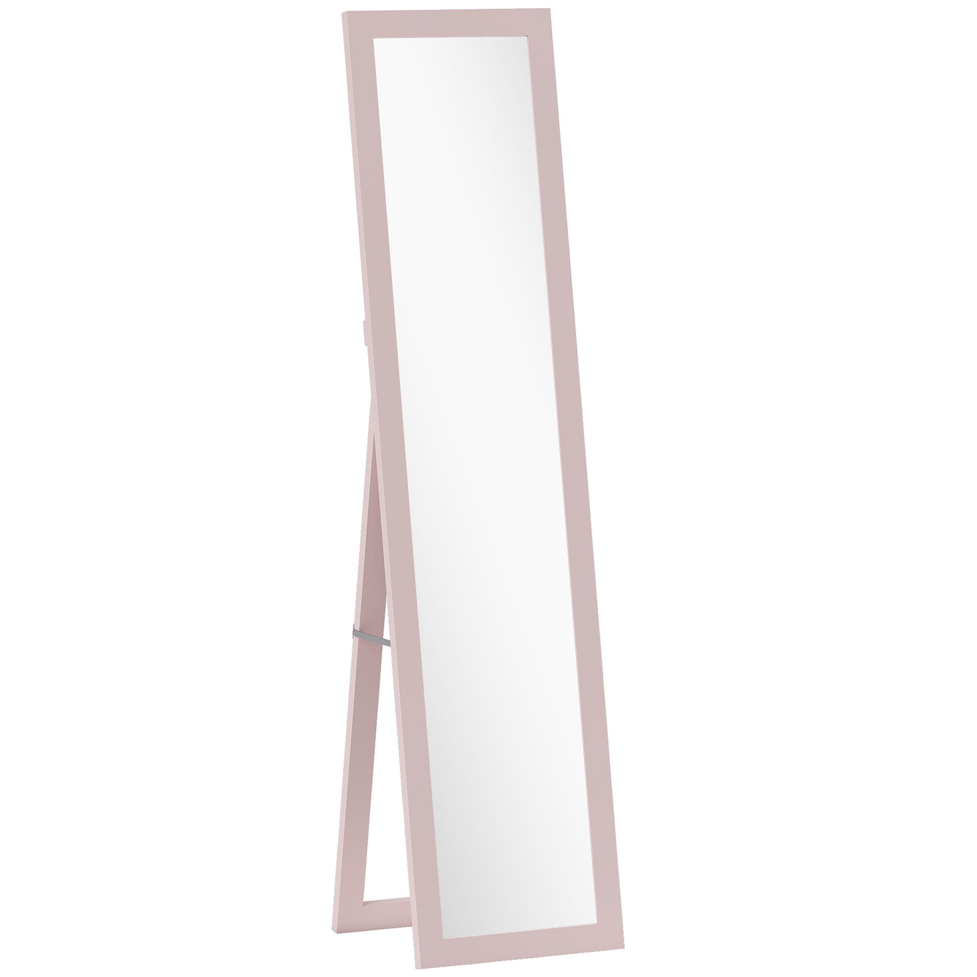 Espelho de Pé 37x155 cm Espelho de Corpo Inteiro Espelho de Parede Retangular com Estrutura de Madeira Rosa Claro