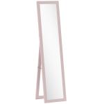 Espelho de Pé 37x155 cm Espelho de Corpo Inteiro Espelho de Parede Retangular com Estrutura de Madeira Rosa Claro