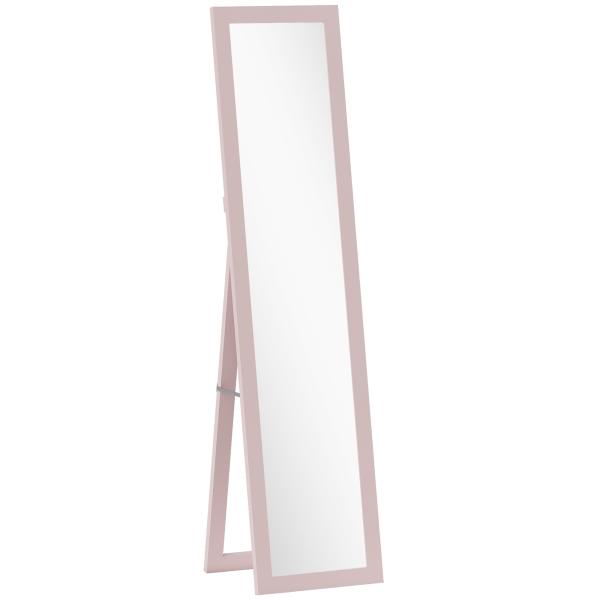 Espelho de Pé 37x155 cm Espelho de Corpo Inteiro Espelho de Parede Retangular com Estrutura de Madeira Rosa Claro