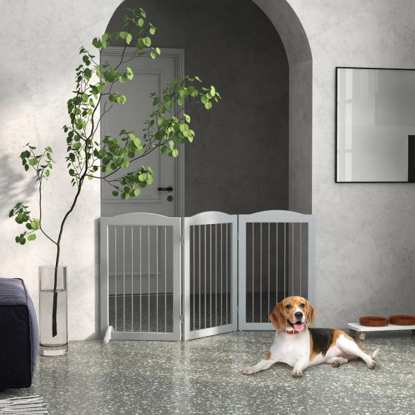 Barreira de Segurança para Cães Barreira de Segurança para Escadas e Portas Dobrável com Suporte de Pé 154x30x80cm Cinzento