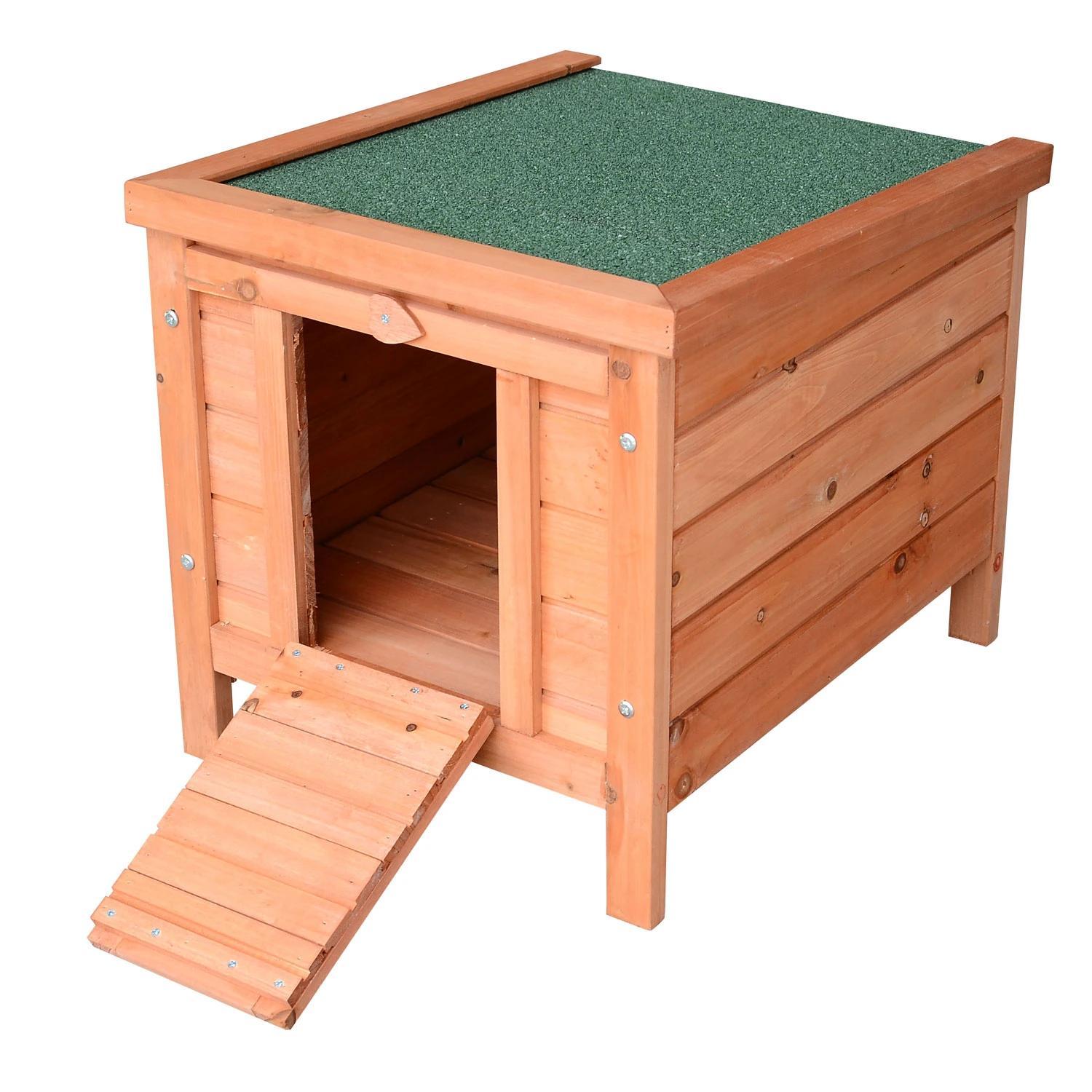 Coelheira de Madeira Exterior Coelheira para Roedores Animais de Estimação Pequenos com Teto Asfáltico e Rampa Antiderrapante 51x42x43cm Madeira