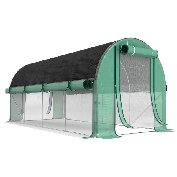 Estufa Tipo Túnel 447x200x198 cm com Paredes Laterais Enroláveis Cobertura Extra 8 Janelas de Malha e 2 Portas Verde