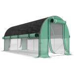 Estufa Tipo Túnel 447x200x198 cm com Paredes Laterais Enroláveis Cobertura Extra 8 Janelas de Malha e 2 Portas Verde