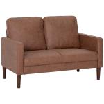 Sofá de 2 Lugares Estofado em Microfibra Sofá Moderno com Pés de Madeira Apoio de Braços 130x78x85 cm Castanho