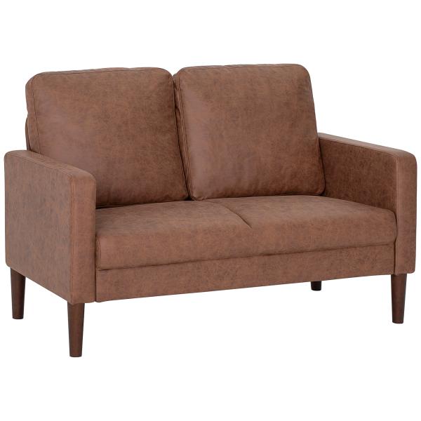 Sofá de 2 Lugares Estofado em Microfibra Sofá Moderno com Pés de Madeira Apoio de Braços 130x78x85 cm Castanho