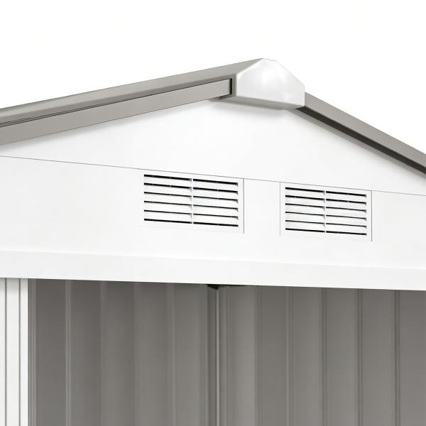Abrigo de Jardim 213x130x185cm Abrigo de Jardim Metálico de Exterior com 2 Portas Deslizantes e 4 Janelas Branco e Cinza