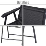 Conjunto de 2 cadeiras dobráveis para exterior com apoio de braços Cadeiras para varanda Jardim Terraço 58x64x94 cm Preto Carga 100kg