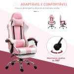 Cadeira de Gaming Reclinável Giratória com Apoio para a Cabeça Apoio para os Pés e Almofada Lombar 64x67x119 - 127 cm Rosa