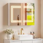 Armário Casa de Banho com Espelho e Luz LED Interruptor Tátil e Cor da Luz Ajustável 80x15x65 cm Branco Brilhante