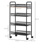 Carrinho Auxiliar com Rodas Carrinho de Cozinha de 4 Níveis Carrinho de Armazenamento com 4 Ganchos 45x26,5x84 cm Preto