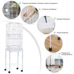 Gaiola para Passáros com Suporte com 4 Rodas Portas 4 Comedouros 3 Poleiros e Bandeja Removível 46,5x36x157cm Branco