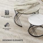 Conjunto de 2 Mesas Auxiliares Redondas com Bancada com Imitação de Mármore Estrutura de Metal Cinzento e Branco