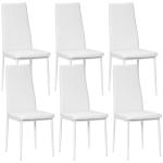 Conjunto de 6 Cadeiras de Sala de Jantar Estofadas em Couro Sintético com Encosto Alto e Pés de Aço 41x50x97 cm Branco