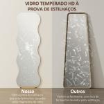 Espelho de Pé 160x50 cm sem Moldura Espelho de Corpo Inteiro com Forma Ondulada Suporte e Base de Madeira Preto