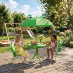Conjunto de Mesa e Cadeira de Jardim Conjunto de Picnic Dobrável para Crianças Conjunto de Mesa com Chapéu de Sol com Altura Ajustável 100 - 125cm Desenho de Sapo Verde