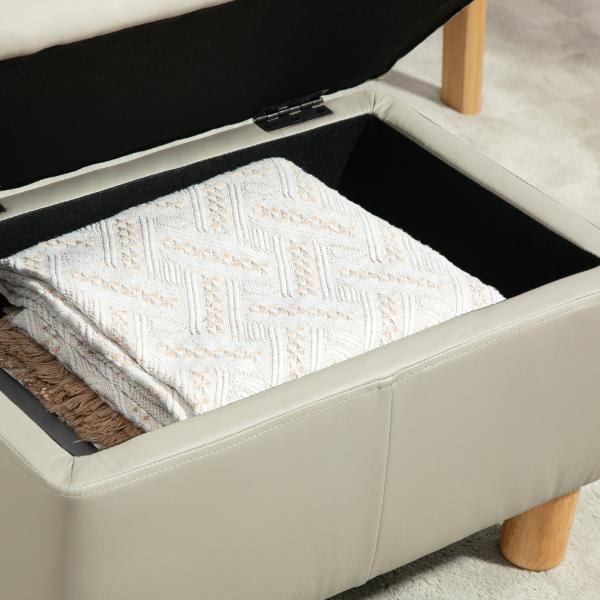 Baú de Armazenamento para Dormitório 33L Puff de Armazenamento Estofado em PU Banco de Arrumação 60x38x40 cm Cinza Claro