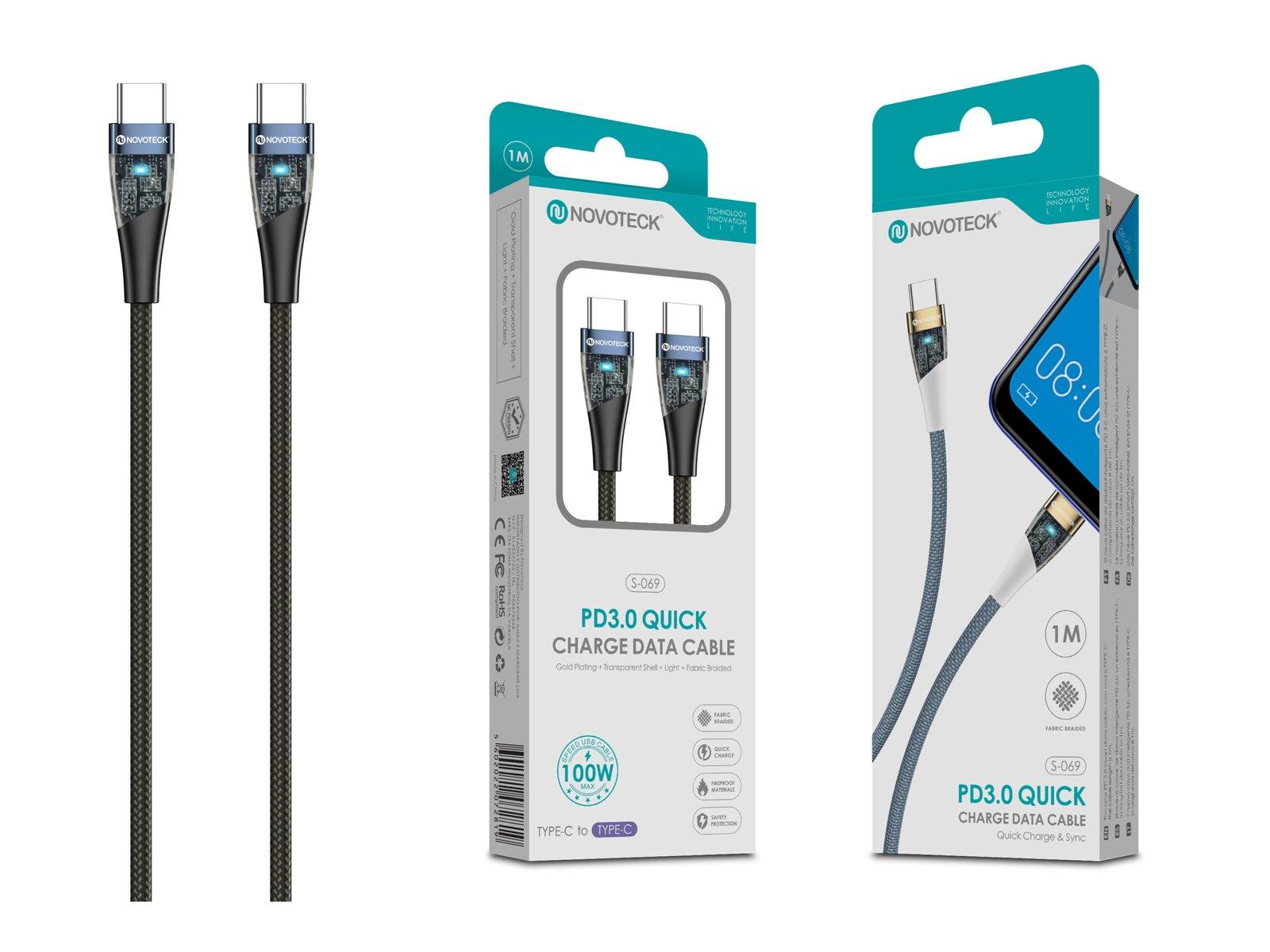 Cabo PD 100W Type-C to Type-C Negro S-069 Luz Indicador