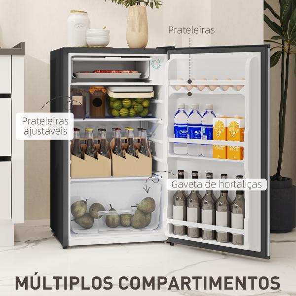 Mini Frigorífico 91L de Capacidade com Compartimento Congelador e Porta Reversível Silencioso 41dB 47,5x44,2x84 cm Preto e Prata