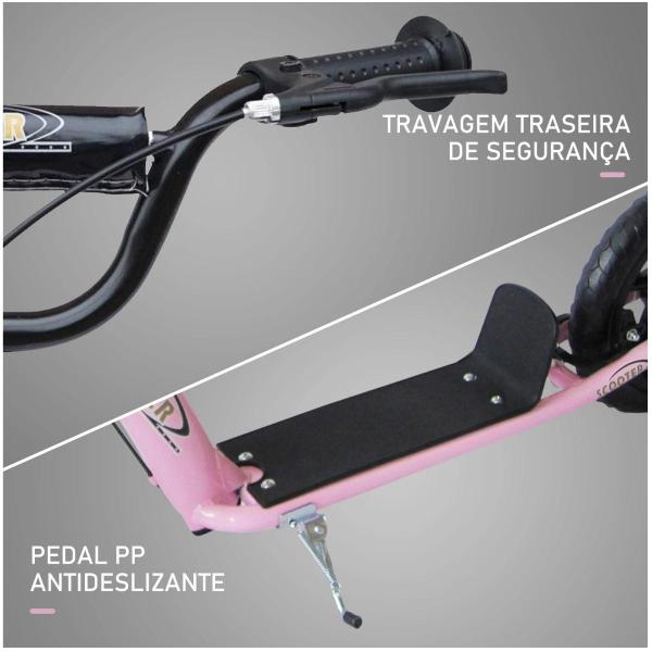 Trotinete para Crianças acima de 5 anos Scooter de 2 Rodas Grandes de 12 Polegadas com Freio e Guidão Ajustável em Altura Carga Máx. 50kg 120x52x80 - 88cm Rosa
