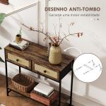 Mesa Consola Móvel de Entrada com Prateleira Aberta 2 Gavetas Frente em Vime Consola de Entrada 80x30x75 cm Marrom Rústico