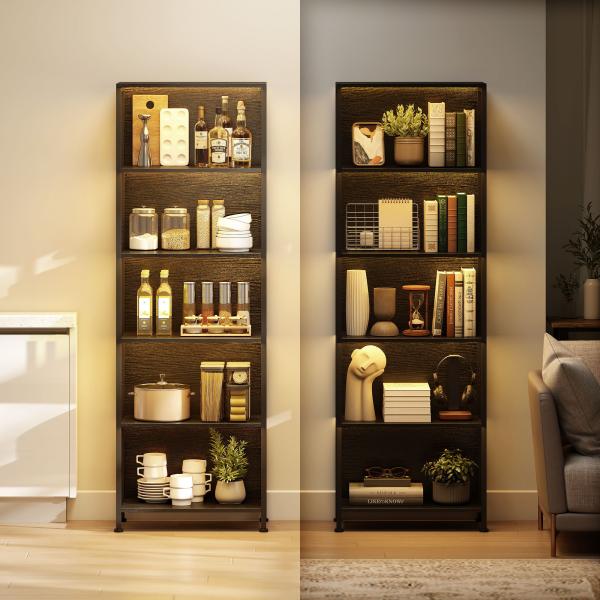 Estante de 5 Níveis com Luzes LED de 7 Cores Estante para Livros Estante de Estilo Industrial 60x30x179 cm Preto