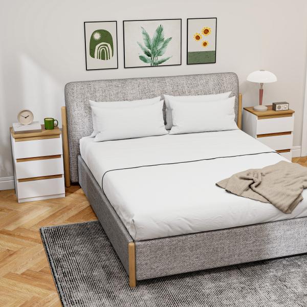 Conjunto de 2 Mesas de Cabeceira com 3 Gavetas Mesas de Cabeceira para Dormitório Estreitas 40x30x59,5 cm Branco