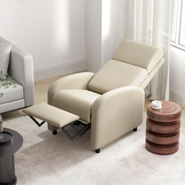 Poltrona Relax Reclinável até 160° Poltrona Reclinável Manual com Apoio para os Pés 64x86x102 cm Bege