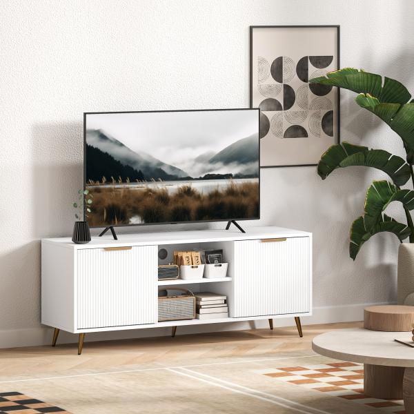Móvel de TV Moderno Móvel de TV para Sala de Estar com 2 Compartimentos Abertos para Televisores de 55 Polegadas 120x35x48 cm Branco