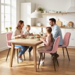 Conjunto de 4 Cadeiras de Jantar em Veludo com Pernas de Aço para Sala 45x54x87 cm Rosa