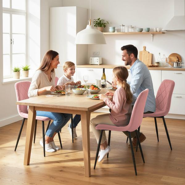 Conjunto de 4 Cadeiras de Jantar em Veludo com Pernas de Aço para Sala 45x54x87 cm Rosa