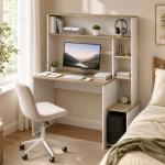Secretária para Computador com Estantes e Suporte para CPU 114x45x138 cm Branco e Natural