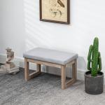 Pousa - pés para Sala de Estar, Banco Baixo Estofado em Linho Sintético com Estrutura de Madeira, Cinzento