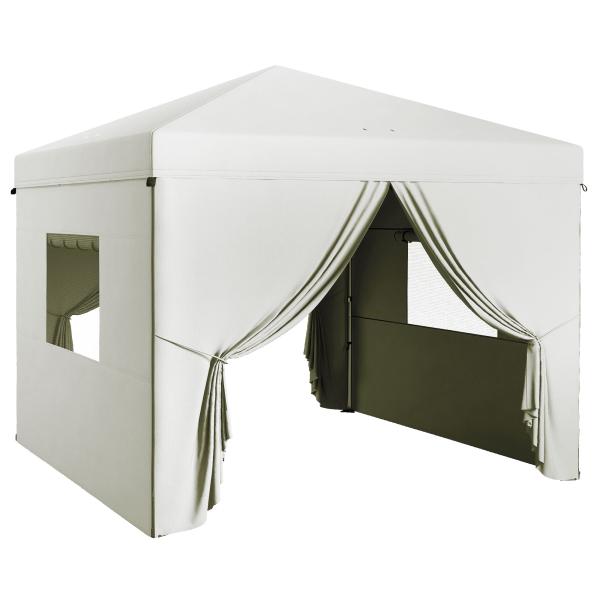 Tenda Dobrável 3x3 m Tenda de Jardim com 4 Paredes Laterais 2 Janelas de Malha Altura Ajustável Impermeável e Anti - UV Branco