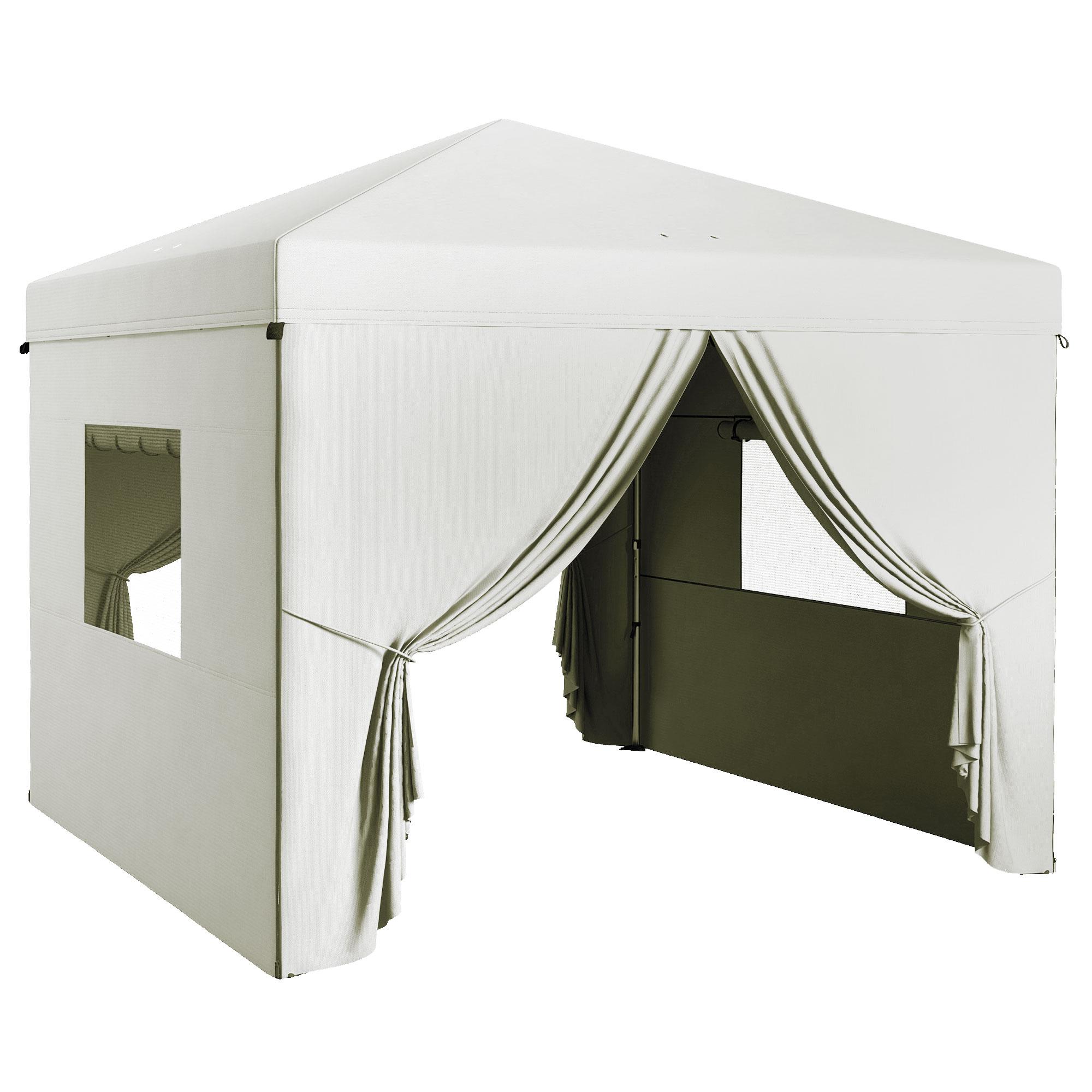 Tenda Dobrável 3x3 m Tenda de Jardim com 4 Paredes Laterais 2 Janelas de Malha Altura Ajustável Impermeável e Anti - UV Branco