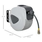 Carretel de Mangueira de Ar Comprimido Automático 20 m Conector de 1/4'' BSP Suporte de Parede Giratório 180° Cinzento