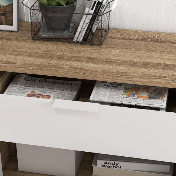 Aparador Branco para Sala de Estar com 1 Gaveta 2 Portas de Fechamento Suave e Prateleiras Ajustáveis 95x35x85 cm Madeira