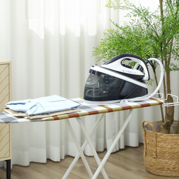 Ferro com Caldeira 2600W 100 g/min 8 Bares Função ECO Base de Cerâmica Desligamento Automático Sistema Anticalcário Autolimpeza Depósito Removível 1,5 L 37x19,8x24 cm Azul
