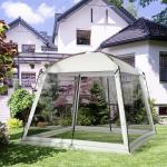 Tenda de Jardim para 6 - 8 Pessoas com 4 Mosquiteiras e 2 Portas Proteção UV50+ Inclui Bolsa de Transporte 3x3 m Branco